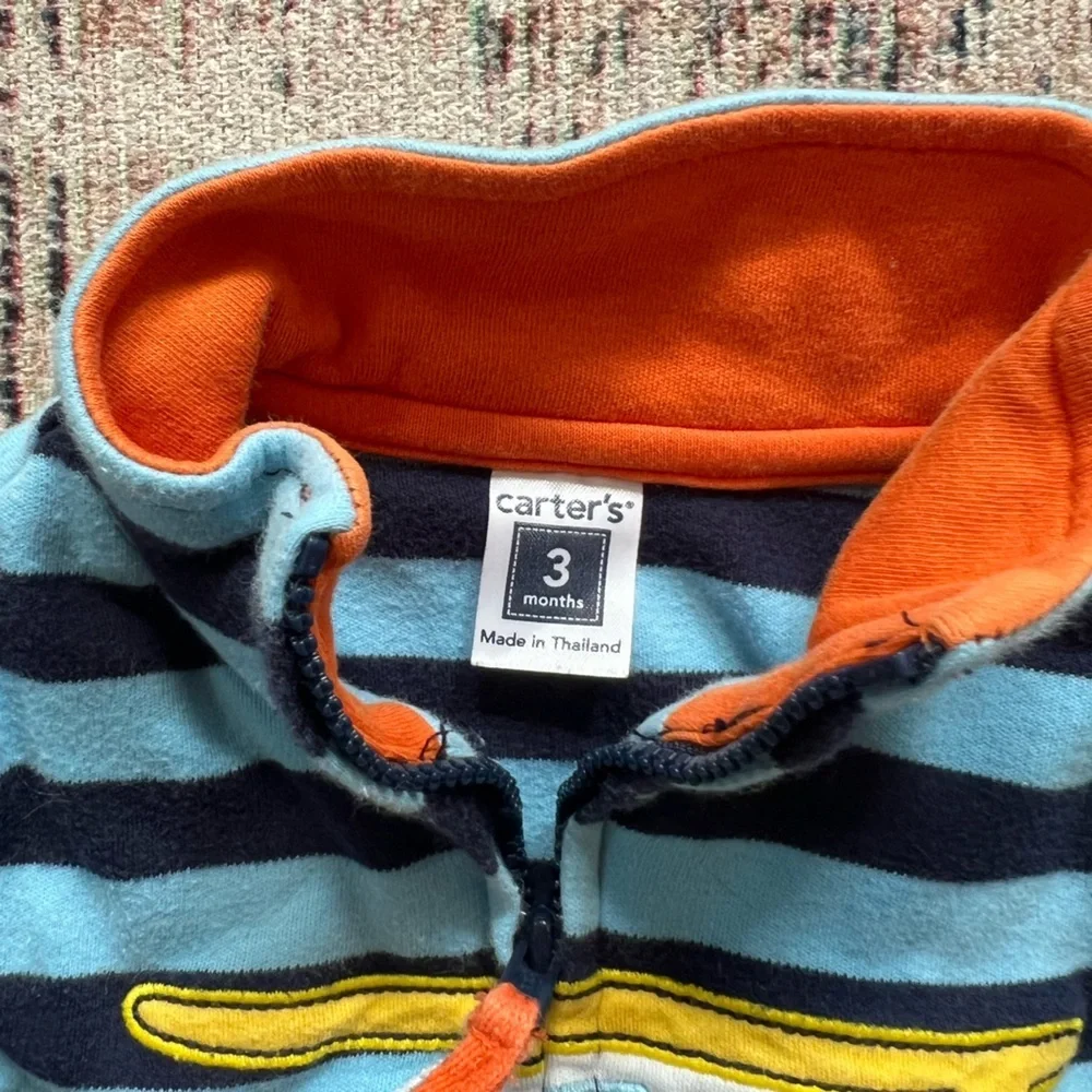 Carter's Blue and Orange Striped Hoodie with Car Design